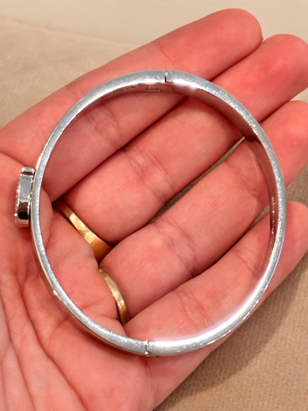 COACH Pave Crystal Signature Silver Tone Hinged Bangle - Picture 3 of 9